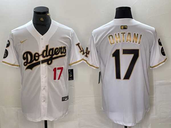 Men's Los Angeles Dodgers #17 Shohei Ohtani Number White Gold Fashion Stitched Cool Base Limited Jerseys,We sell and wholesale Men's Los Angeles Dodgers #17 Shohei Ohtani Number White Gold Fashion Stitched Cool Base Limited Jerseys on line form chian!